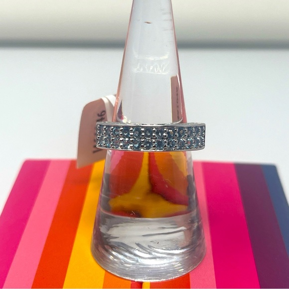 NEW With Tags Sterling Silver Band Ring With Aquamarine (?) Gems Size 7 - Picture 2 of 10